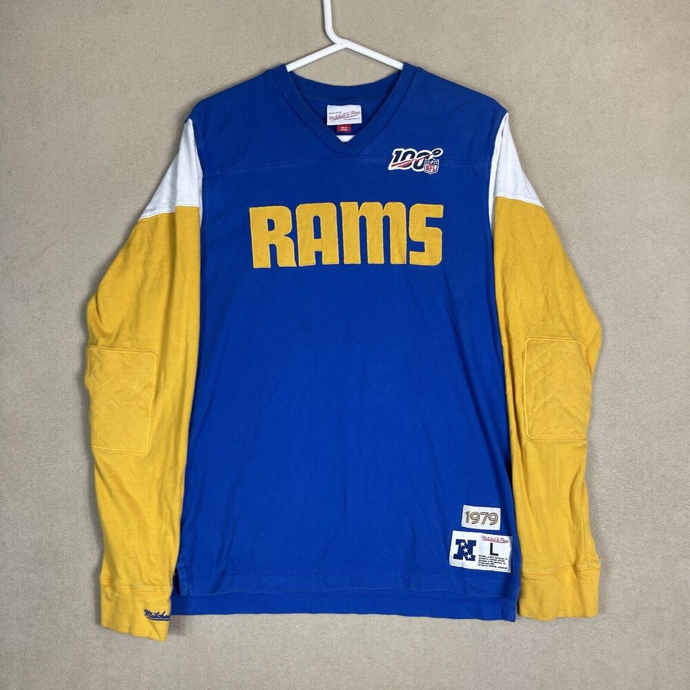 Mitchell & Ness Sweater Mens Large Blue Yellow White Rams 1979 100th Throwback